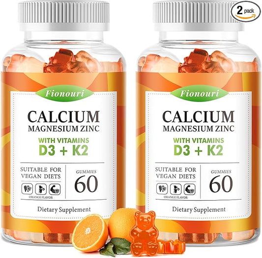 Calcium Magnesium Zinc Gummies with Vitamin D3 & K2 - High Potency Enhanced Absorption -120 Orange Gummies Flavored