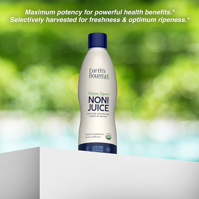 Earth's Bounty Tahitian Organic Noni Juice - 32 fl.oz - 100% Pure, Natural Immune & Joint Support - Organic, Kosher Noni Juice - No Additives