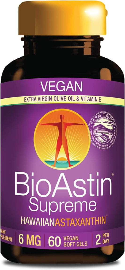 Nutrex Hawaii BioAstin Supreme Hawaiian Astaxanthin - 6mg, 60 Softgels - Farm-Direct Premium Antioxidant Supplement for Eye, Skin, Joint & Immune System Health* - Blended with Extra Virgin Olive Oil