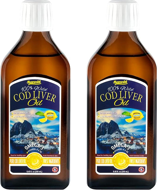 Sanniti 100% Natural Cod Liver Oil, Wild Caught Nordic, 250 ml (Pack of 2) (Lemon)