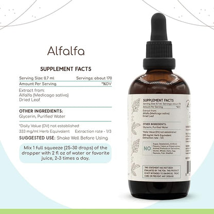 Alfalfa B120 Alcohol-Free Herbal Extract Tincture, Concentrated Liquid Drops Natural Alfalfa 4 fl oz