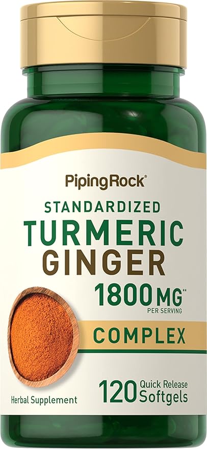 Piping Rock Turmeric and Ginger Supplement 1800mg | 120 Softgels | with Black Pepper Extract | Herbal Extract Complex | Non-GMO, Gluten Free