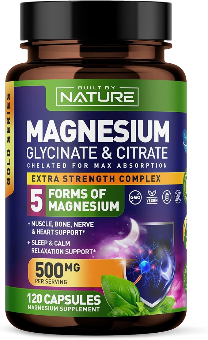 Magnesium Complex 500mg - 5 Forms of Magnesium Glycinate, Citrate, Malate, Oxide & Aquamin with 72 Trace Minerals - Chelated for Absorption - Supplement for Muscle, Nerve, Heart & Sleep (120 Capsules)