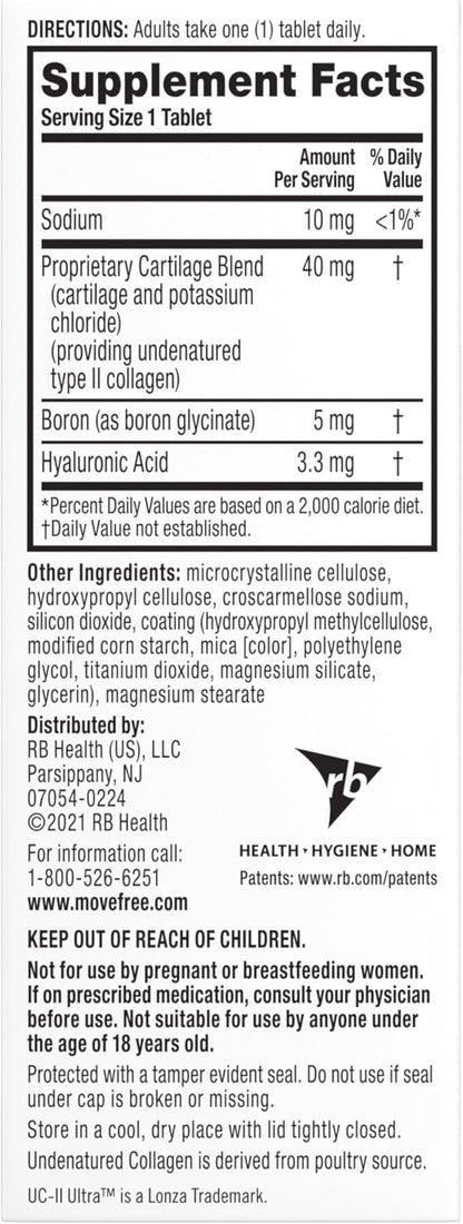 Move Free Ultra Triple Action Joint Support Supplement - Type II Collagen Boron & Hyaluronic Acid - Supports Joint Comfort, Cartiliage & Bones in 1 Tiny Pill Per Day, 30 Tablets (30 servings)*