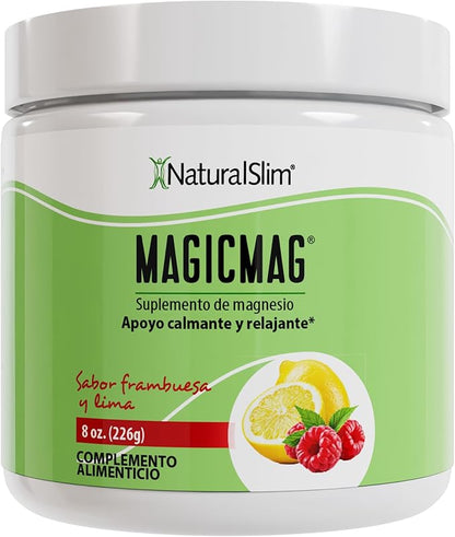 NaturalSlim Magicmag Pure Magnesium Citrate Powder Stress, Constipation, Muscle, Heart Health, and Sleep Support | Raspberry Lemon Magnesium Supplement - 8oz Drink Mix (Solo)