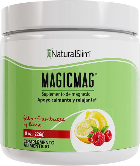 NaturalSlim Magicmag Pure Magnesium Citrate Powder Stress, Constipation, Muscle, Heart Health, and Sleep Support | Raspberry Lemon Magnesium Supplement - 8oz Drink Mix (Solo)