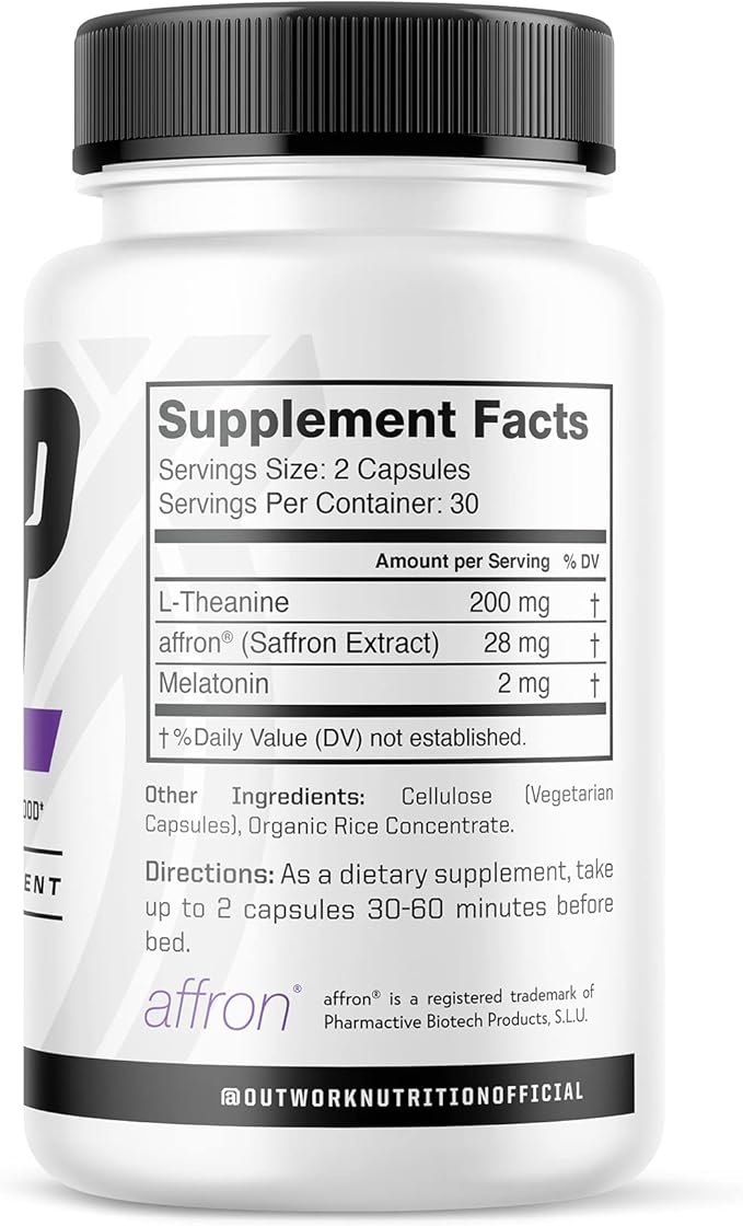 Outwork Nutrition Sleep, Natural Sleep Aid with Melatonin, L-Theanine & Saffron Extract, Improves Sleeping Quality & Time, Boosts Positive Mood, 60 Veggie Capsules