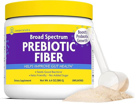 InnovixLabs Prebiotic Fiber Powder for Gut & Digestive Health, High Fiber Supplement for Women and Men with Chicory Root, FOS, Acacia, Inulin, Soluble & Insoluble Fiber, No Added Sugar, 30-Day Supply