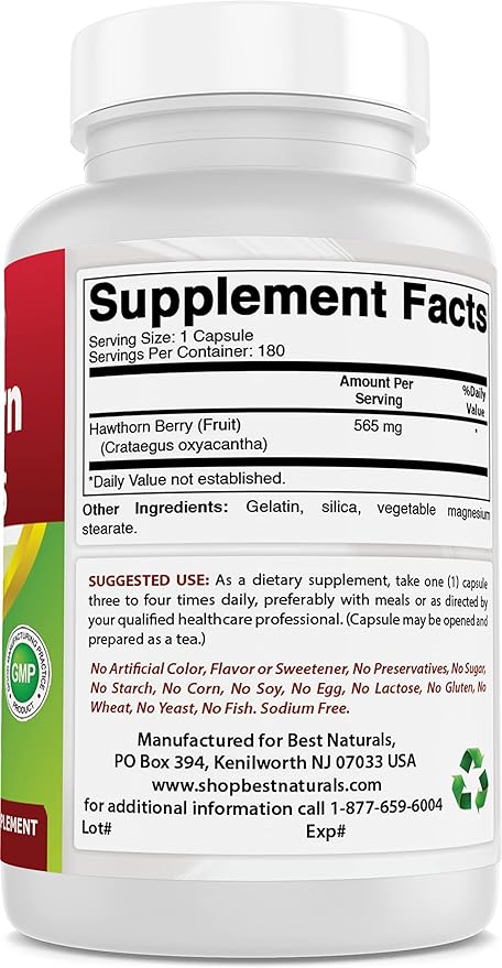 Best Naturals Hawthorn Berry 565 mg 180 Capsules (180 Count (Pack of 1))