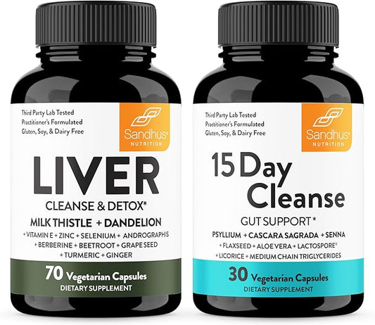 Sandhu's Liver Renew Cleanse Detox Support & 15 Day Gut Cleanse Support Supplement for Women & Men