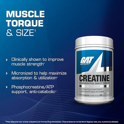 GAT SPORT Creatine Monohydrate Powder 1000 Grams, Strength, GLP1 Support, Brain Health, Anti-oxidant, Endurance, for Men & Women, 1 Kilo, Unflavored