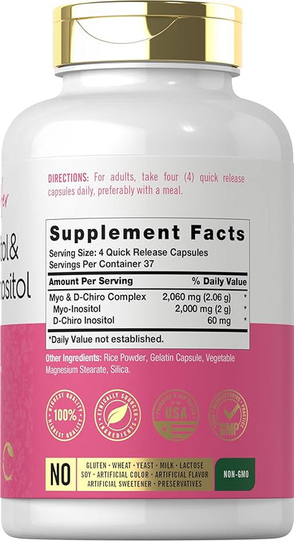 Carlyle Myo-Inositol & D-Chiro Inositol Supplement | 2060mg | 150 Capsules | Non-GMO, Gluten Free Complex