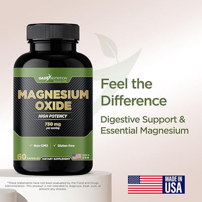 Gade Nutrition Pure Magnesium Oxide | Nature Made Magnesium Supplement in Vegetable Capsules | Magnesium Complex Supplement Made in USA | Great Magnesium for Sleep