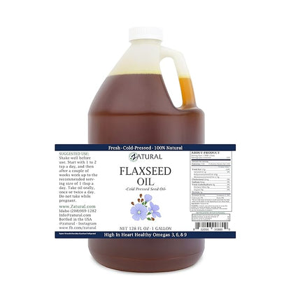 Zatural Flaxseed Oil Organically Grown 100% Pure Flax Seeds Cold Pressed Vegan Omega Fatty Acids 128oz (1 Gallon)