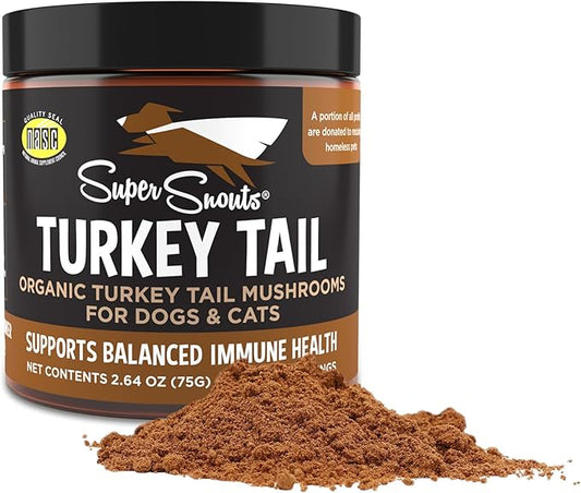 Super Snouts Turkey Tail Mushroom Supplement Powder for Dogs & Cats (2.64 oz) - Organic, Made in USA Antioxidant & Inflammation Support, Immune Support