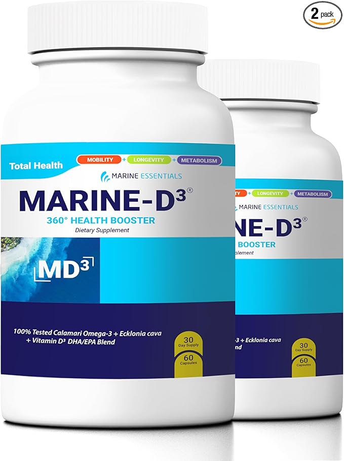 Marine Essentials- Marine D3 Omega 3 Calamari Ecklonia Cava DHA (2 Bottles - 120 Capsules)