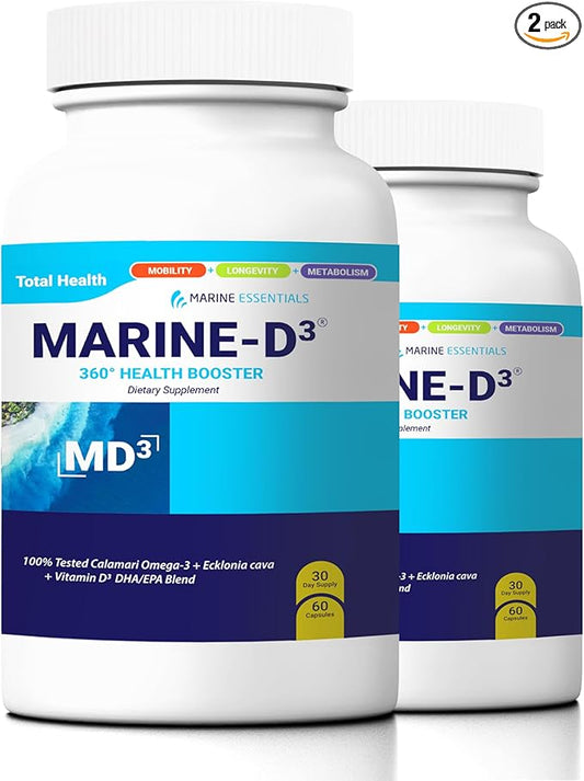 Marine Essentials- Marine D3 Omega 3 Calamari Ecklonia Cava DHA (2 Bottles - 120 Capsules)