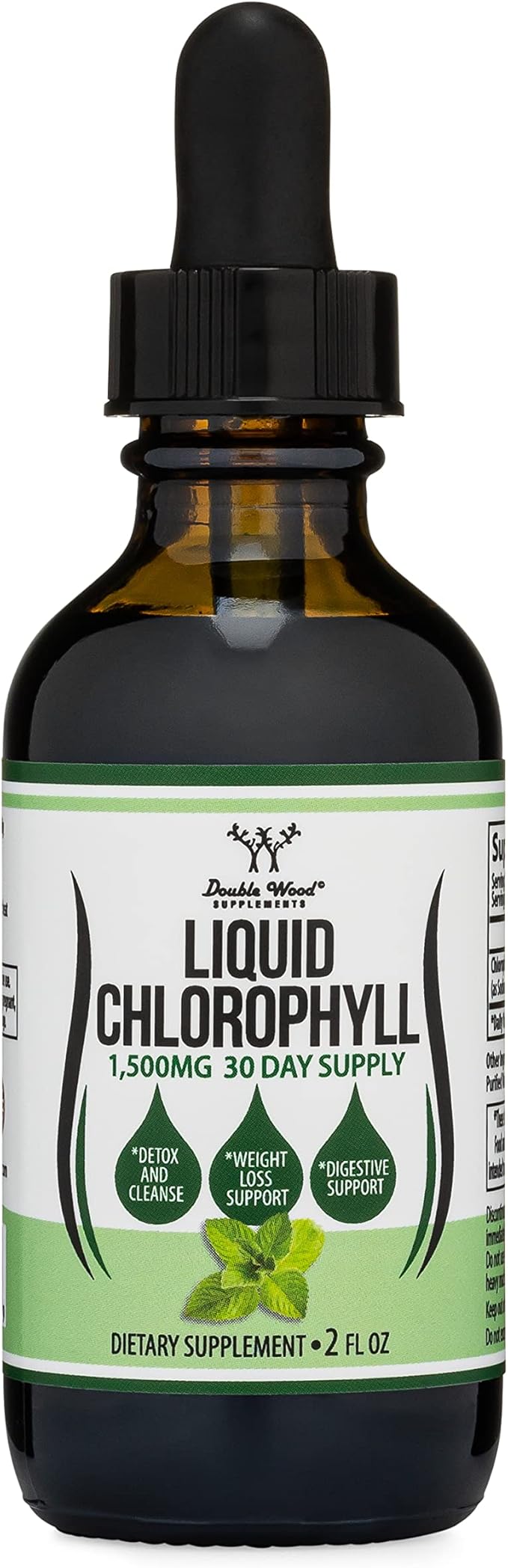 Chlorophyll Liquid Drops - Peppermint Flavored, Vegan Safe (Rich, Full Texture and Taste, Not Watered Down) for Skin Health, and Immune Function (Líquidas de Clorofila) by Double Wood