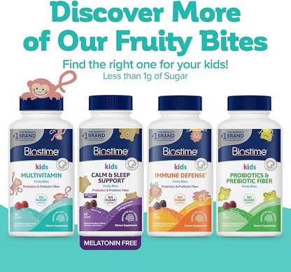 Biostime Kids Multivitamin Gummies with Probiotics & 11 Essential Vitamins (Ages 4+) | Multivitamin for Kids | No Added Sugar Fruity Bites | Free from Top 9 Allergens | 50 Count