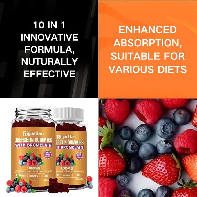 Quercetin - Quercetin with Bromelain, Zinc & Vitamin C - Quercetin 1000mg Supplement for Immune System Support - Pure Quercetin for Kids and Adults - Non-GMO 60 Count Quercetin