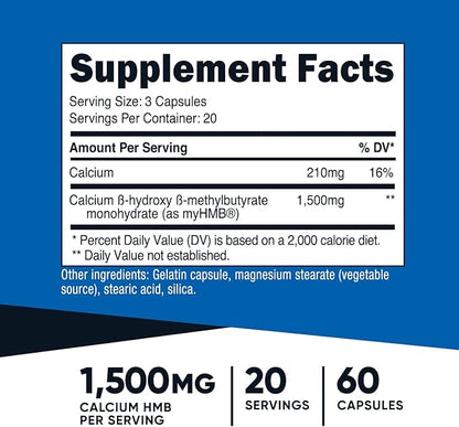 Nutricost myHMB Capsules 1,500MG Calcium HMB Per Serving, 60 Capsules, 20 Servings - Performance Line, Calcium B-Hydroxy B-Methylbutyrate Monohydrate