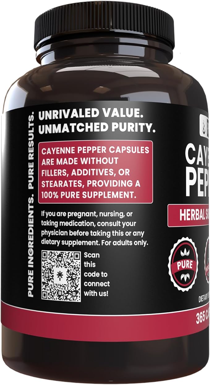 PURE ORIGINAL INGREDIENTS Cayenne Pepper (365 Capsules) No Magnesium Or Rice Fillers, Pure, Lab Verified