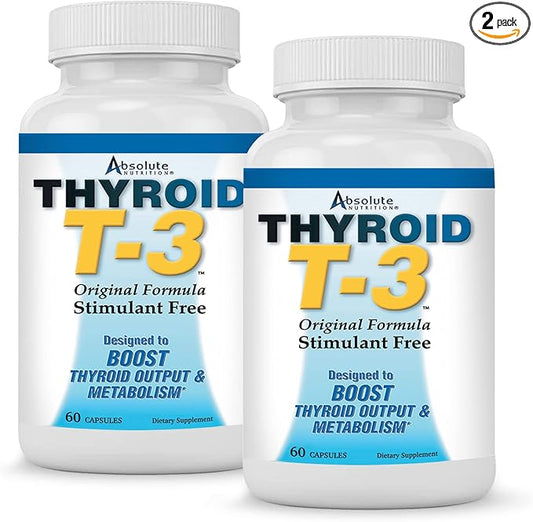 Thyroid T3 Radical Metabolic Support for Women and Men, Energy and Focus, Healthy Thyroid Function, Natural Formula, Non-GMO, No Caffeine, 2 Pack 60 Servings, 120 Capsules