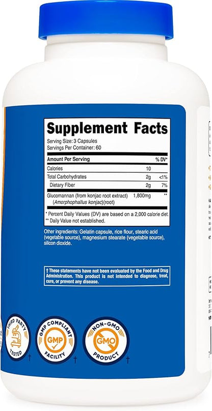Nutricost Glucomannan 1,800mg Per Serving, 180 Capsules (3 Bottles)