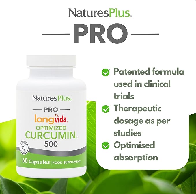 Natures Plus PRO Longvida Curcumin 500 mg - 60 Capsules - Promotes Healthy Free Radical Protection - Non-GMO, Vegan & Gluten Free - 60 Servings