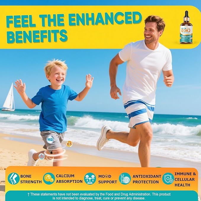 Vitamin D3 5000 IU Liquid Drops - Liposomal Vitamin D3+K2(MK-7) 200 mcg, Vitamin A, E, Coconut Oil, Vegan K2 D3 Vitamin Supplement, Highly Absorbent Supports for Bone, Muscle,Antioxidant,Immune 2 Pack
