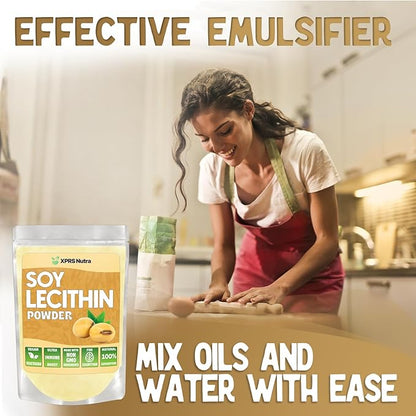 XPRS Nutra Soy Lecithin Powder Food Grade Fat Emulsifier - Suitable for Cooking, Baking and More - Vegan Friendly Soy Lecithin Powder Cooking Aid (8 Ounce)