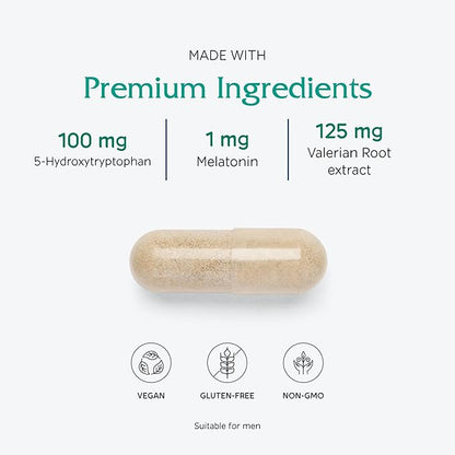 Vitanica Sleepblend, Non Habit Forming Sleep Support Supplement, with Melatonin, Valerian Root, Passionflower and Hops, Vegan, 60 Capsules