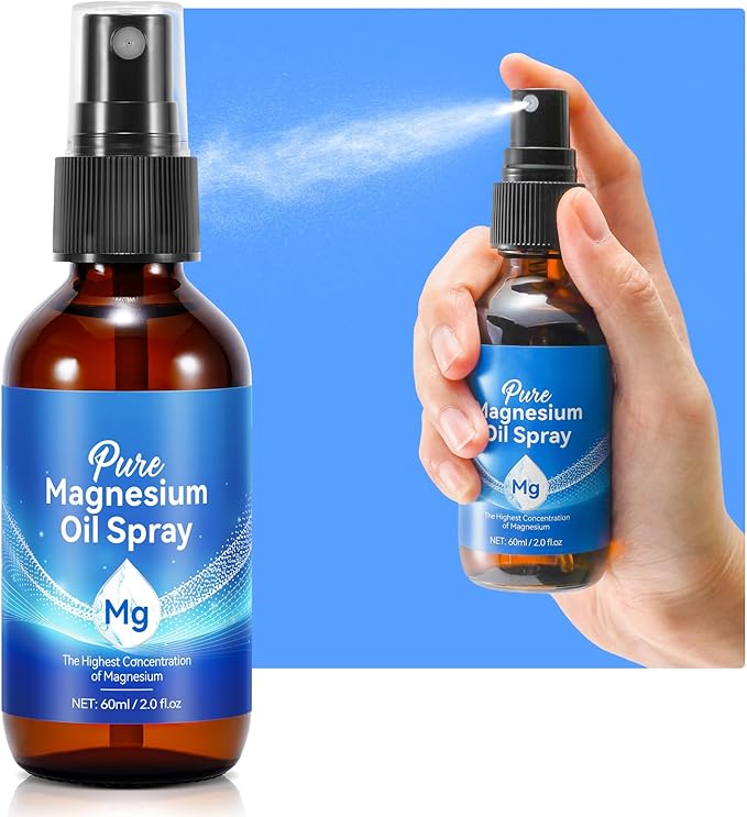 Magnesium Spray, Pure Magnesium Oil Spray for Feet, Natural Organic Ingredient in Glass Bottle, Easy to Absorb and Use (60ML)