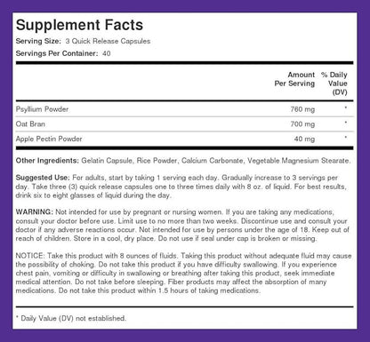 Piping Rock Fiber Complex Supplement | 1500mg | 120 Capsules | Triple Action Pills | with Psyllium, Oat Bran, and Apple Pectin | Non-GMO, Gluten Free