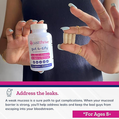 Just Thrive Gut 4-tify - Gut Health Supplements for Women and Men - Anti Bloat, 90 Vegetable Capsules