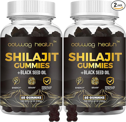 2 Pack Shilajit Resin Gummies, Shilajit for Men Women Supplement with Black Seed Oil, Russia Chaga, Honey, Shilaji t Gummies with 85+ Trace Minerals & Fulvic Acid for Energy, Digestion Health