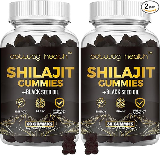 2 Pack Shilajit Resin Gummies, Shilajit for Men Women Supplement with Black Seed Oil, Russia Chaga, Honey, Shilaji t Gummies with 85+ Trace Minerals & Fulvic Acid for Energy, Digestion Health