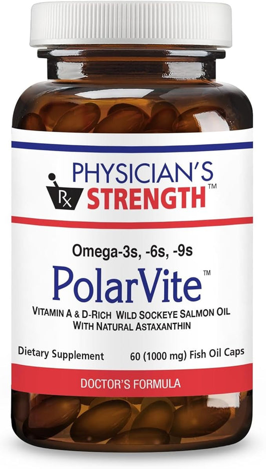 Physician's Strength PolarVite - 60 Gelcaps - Vitamin A & D Wild Sockeye Salmon Fish Oil with Natural Astaxanthin - 30 Servings