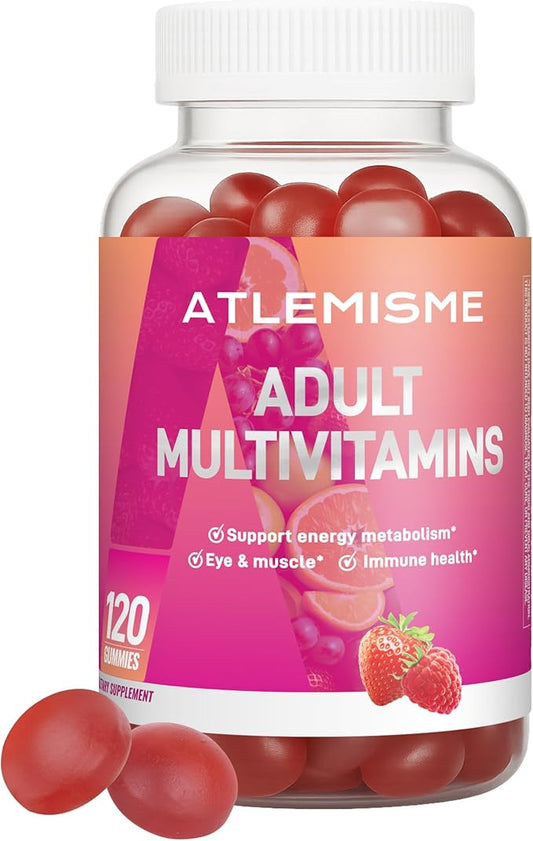 Adults Multivitamin Gummies,Mixed Berry Flavor,Essential Daily Vitamins A, C, D2, E, B5, B6, B12, Biotin & Zinc for Teens and Adults, 120 Count, 3g Each,Gelatin Free,Gluten-Free,Non-GMO
