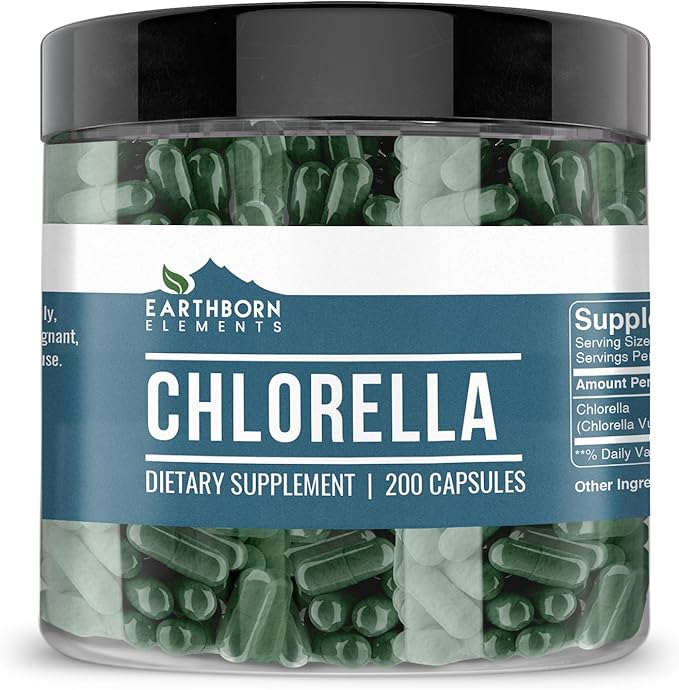 Earthborn Elements Chlorella 200 Capsules, Pure & Undiluted, No Additives