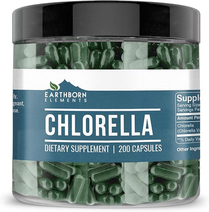 Earthborn Elements Chlorella 200 Capsules, Pure & Undiluted, No Additives