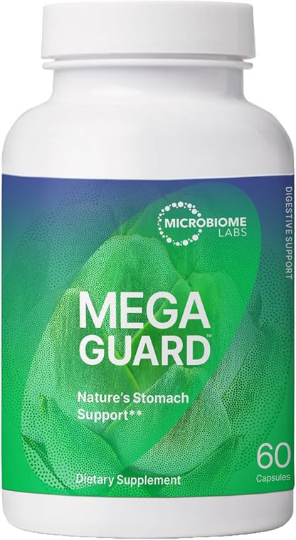 Microbiome Labs MegaGuard Gut Health Supplements - Ginger Root, Licorice Root & Artichoke Leaf Extract to Support Digestive Health & Occasional Gas - for Women, Men & Kids 8+ (60 Capsules)