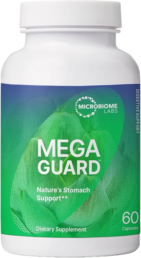 Microbiome Labs MegaGuard Gut Health Supplements - Ginger Root, Licorice Root & Artichoke Leaf Extract to Support Digestive Health & Occasional Gas - for Women, Men & Kids 8+ (60 Capsules)