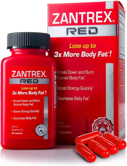 Zantrex Red Fat Burner & Active Energy Booster Supplement | Supports Body Sculpting, Increased Focus & Workout Performance | 56 Capsules