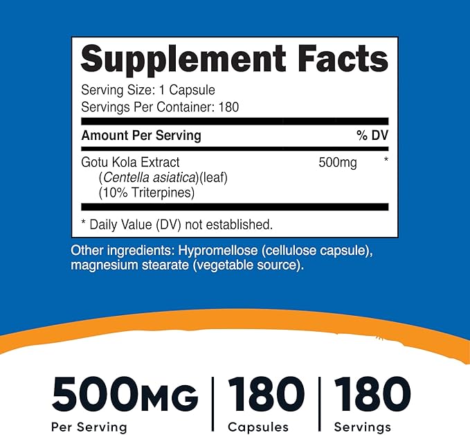 Nutricost Gotu Kola 500 MG, 180 Capsules - Vegetarian Capsules, Gluten Free, Non-GMO