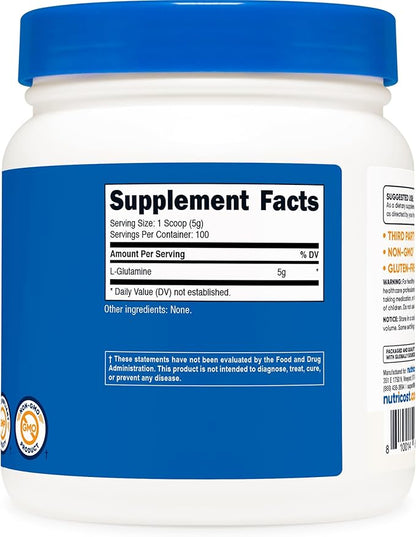 Nutricost L-Glutamine Powder (500 Grams) Unflavored - Gluten Free & Non-GMO, 100 Servings