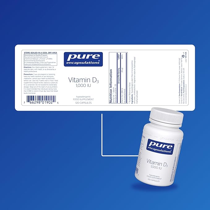 Pure Encapsulations Vitamin D3 25 mcg (1,000 IU) - Supplement to Support Bone, Joint, Breast, Heart, Colon & Immune Health - with Premium Vitamin D - 120 Capsules