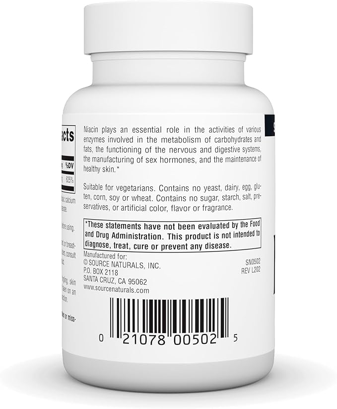 Source Naturals Niacin 100 mg Vitamin B-3, Non-GMO - 250 Tablets