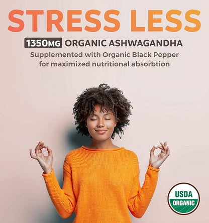 Adrenal & Ashwagandha (1-Month Supply) Calm & Energize Bundle - Adrenal Support with L-Tyrosine (120 Capsules) & USDA Organic Ashwagandha 1350mg Ashwagandha Root Powder per Serve (60 Capsules)