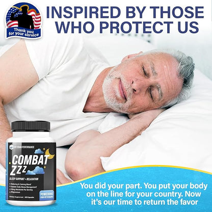 Combat ZZZ Natural Sleep + Relaxation Aids for Adults – Sleep Supplement with Melatonin L-Theanine Vitamin B6 GABA Magnesium Sleep Aid (60 Pills) (60 Count (Pack of 1))